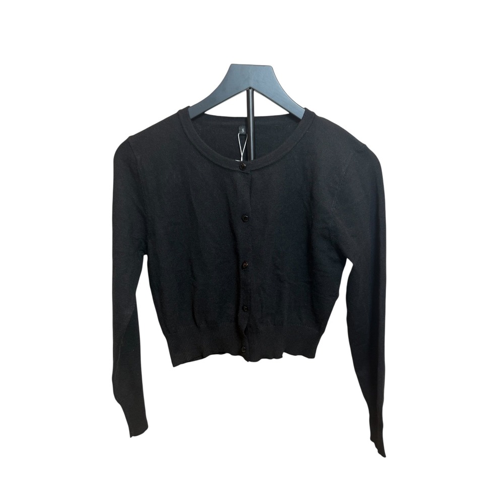 Cropped Cardigan Sweater Black Button Down Long Sleeve Knit Top